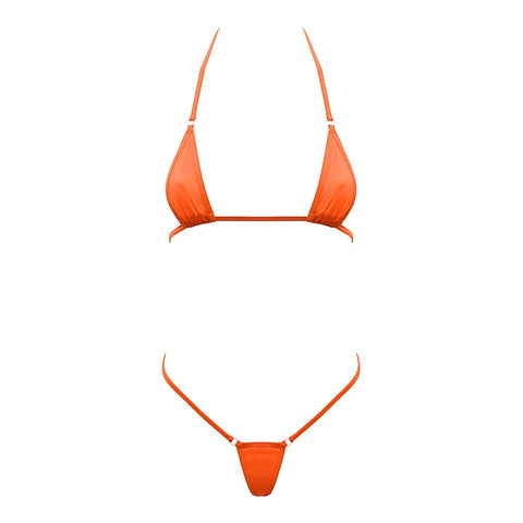 Spandex Fabric Micro Bikini Orange By Love In Leather - Bras and Bra Sets