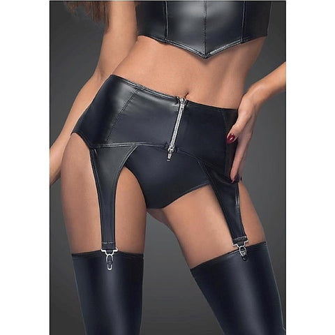 Powerwetlook Garter Belt With Silver Zipper By Noir Handmade - Her Fetish