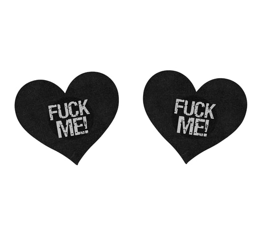 Love In Leather Fuck Me Satin Heart Nipple Pasties - Breast and Nipple Toys