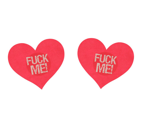Love In Leather Fuck Me Satin Heart Nipple Pasties - Breast and Nipple Toys