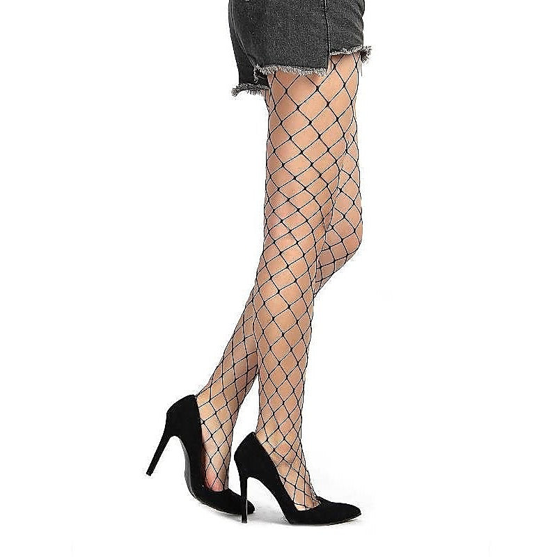 Black Long Sheer Tight Wide Fence Net Pantyhose By Oh Yeah - Hosiery