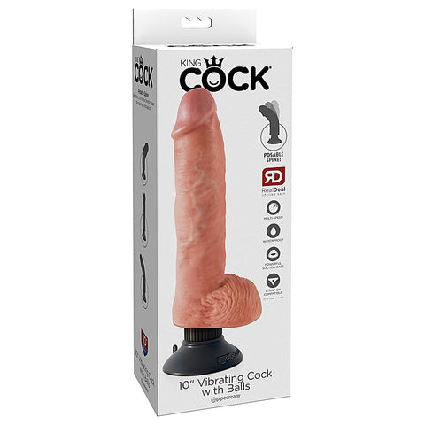 King Cock 10 Inch Suction Cup Vibrating Cock With Balls - Vibrating Dildos