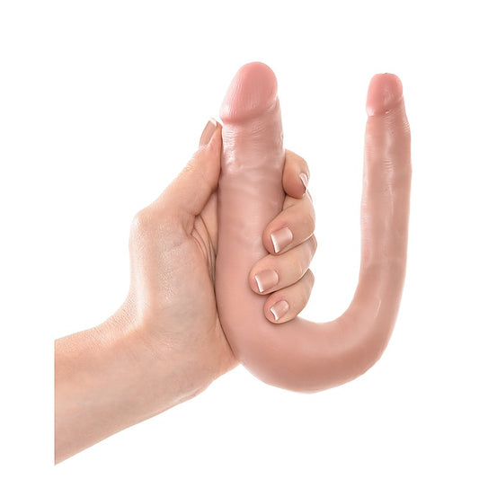 King Cock U Shaped Double Trouble Realistic Dildo Flesh - Double Ender