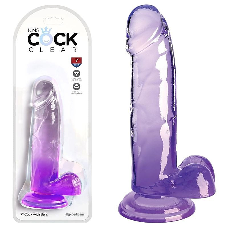 King Cock Clear 7 Inch Realistic Cock With Balls - Realistic Dildos