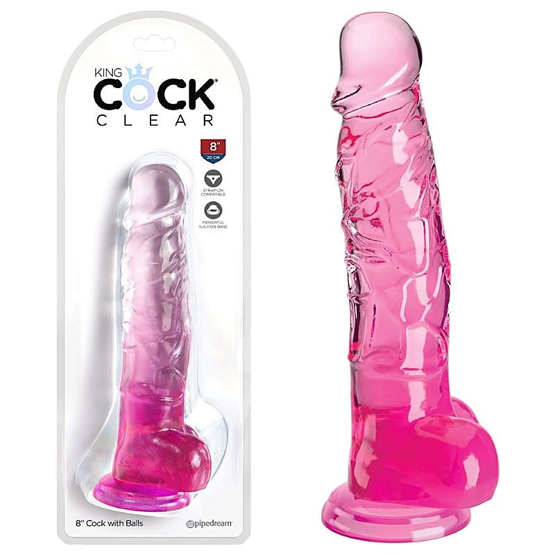 King Cock Clear 8 Inch Realistic Dong With Balls - Realistic Dildos