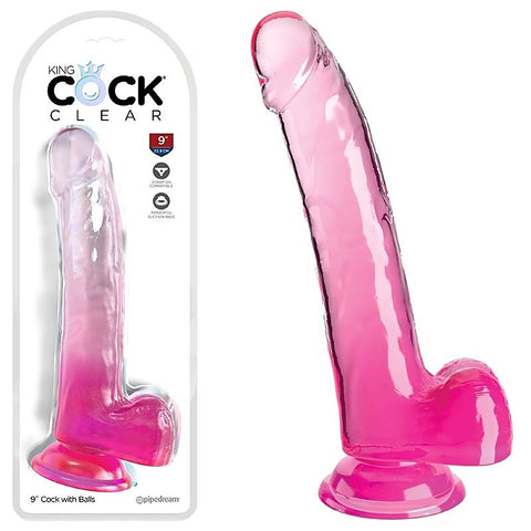 King Cock Clear 9 Inch Realistic Cock With Balls - Realistic Dildos