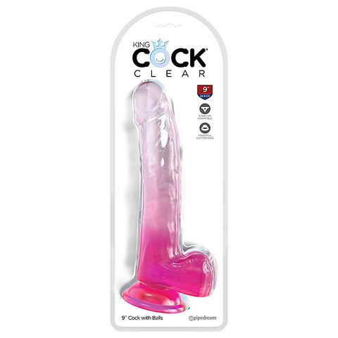 King Cock Clear 9 Inch Realistic Cock With Balls - Realistic Dildos