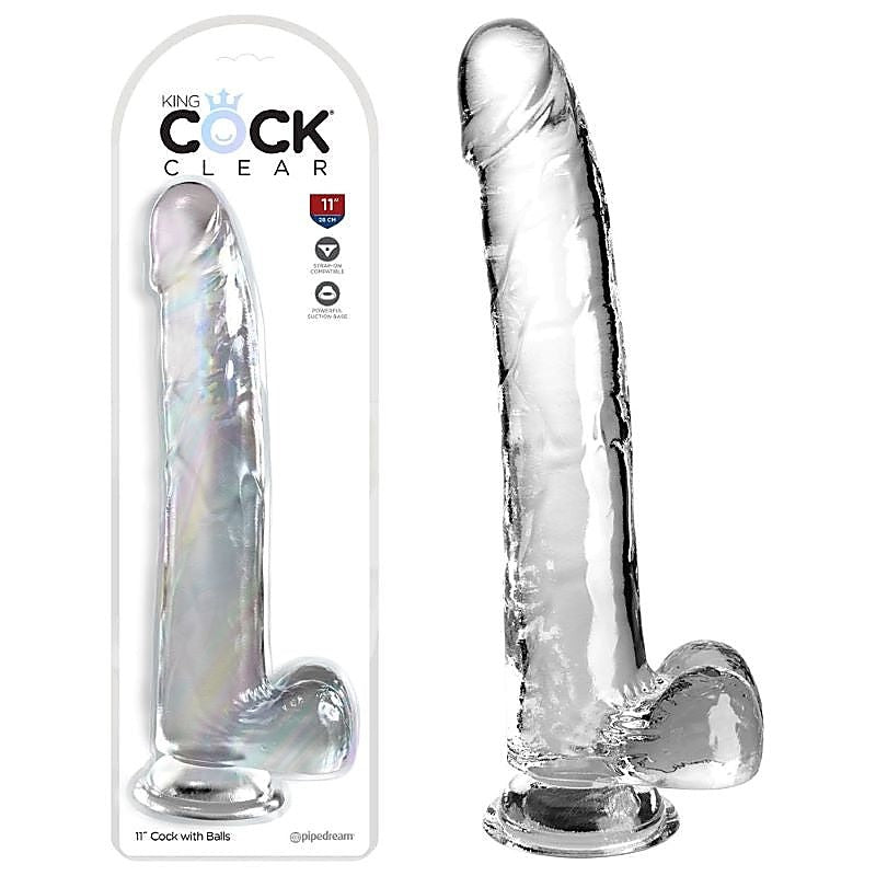 King Cock Clear Suction Cup Base Dildo With Balls - Realistic Dildos