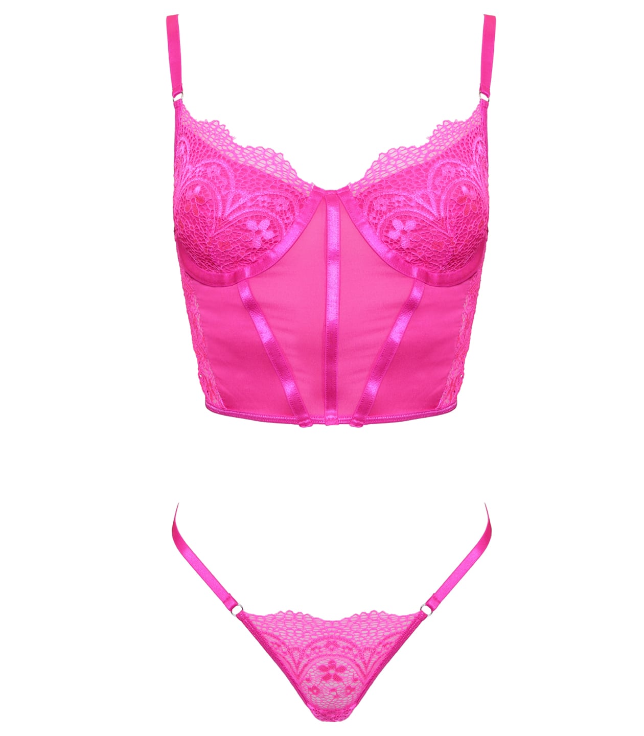 Muse Lingerie 2 Piece Set Crop Top and G-Sstring Pink - Pink Large - Her Fetish