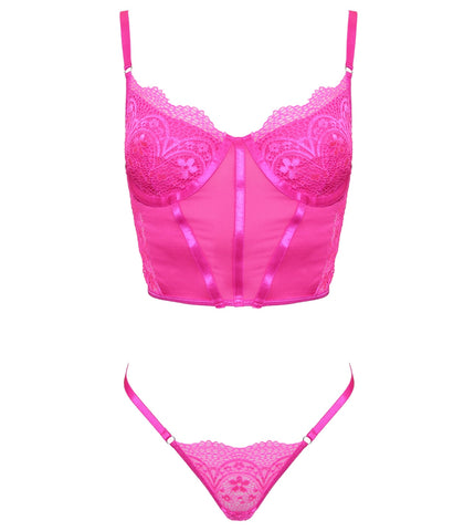 Muse Lingerie 2 Piece Set Crop Top and G-Sstring Pink - Her Fetish