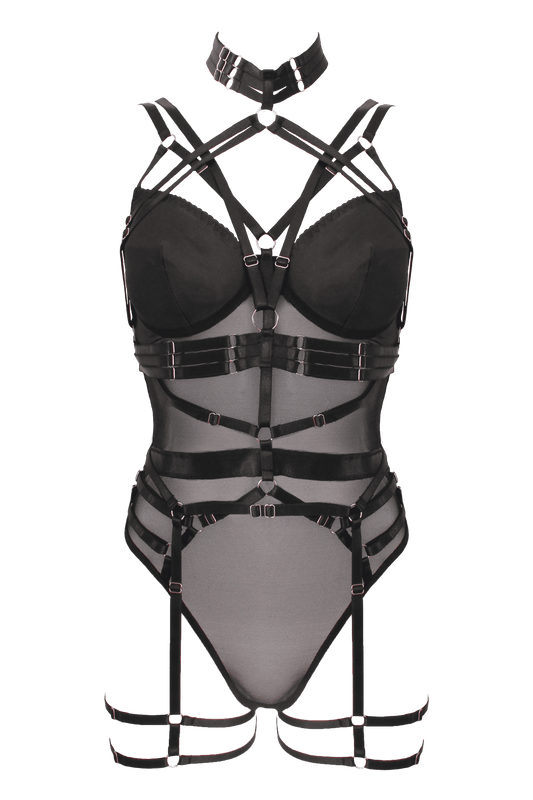 Muse Lingerie 3 Piece Bodysuit With Elastic Brace Top - Her Fetish