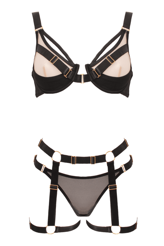 Muse Bra and Panty Set With Elastic Leg Garter Belt - Her Fetish