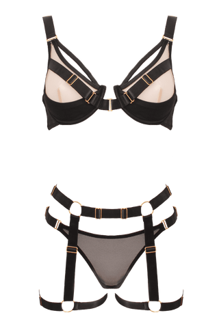 Muse Bra and Panty Set With Elastic Leg Garter Belt - Her Fetish