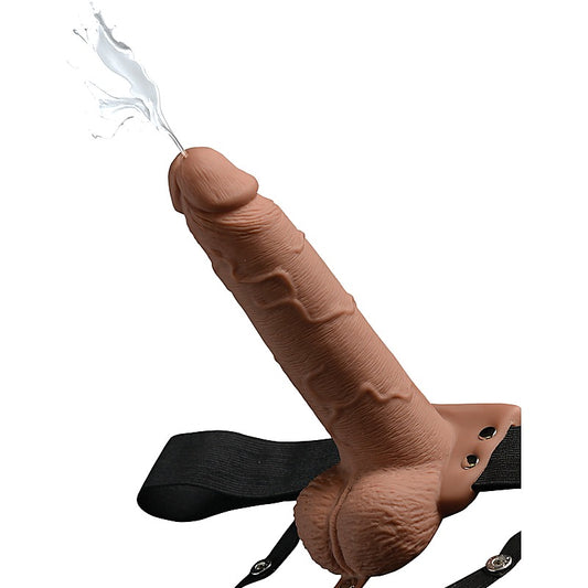 Fetish Fantasy 7.5 inch Hollow Squirting Strap-On with Balls - Strap On Sextoys