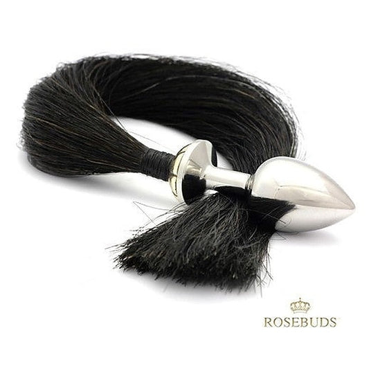 Rosebuds Tailbud XL Natural Horse Hair 48.5cm Black - Steel Sex Toys