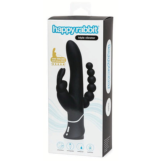 Happy Rabbit Rechargeable Triple Curve Vibrator Black - Rabbit Vibrators