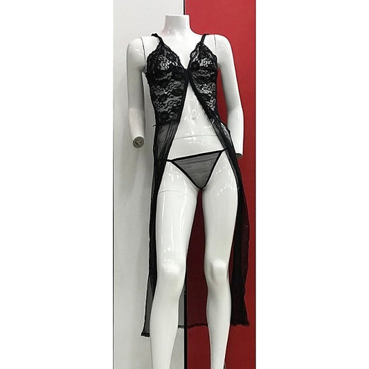 Black See Through Sheer Night Dress with G-String