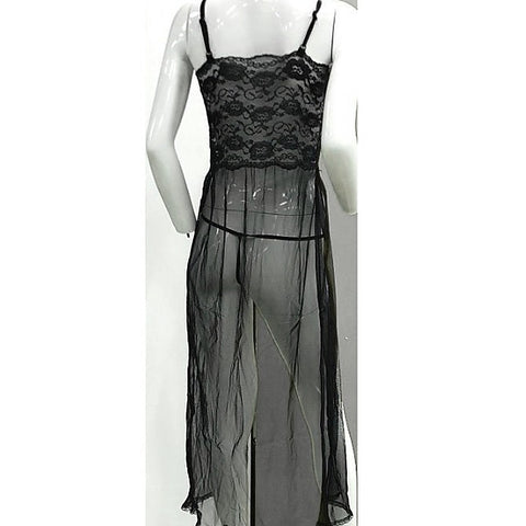 Black See Through Sheer Night Dress with G-String