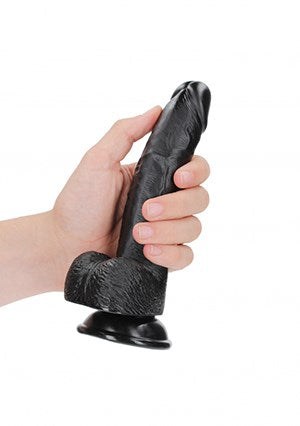 REALROCK Curved Dildo + Balls 18 cm - Black - Realistic Dildos
