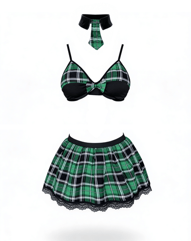 Love In Leather 4 Piece Sexy School Girls Dress Set Green