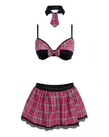 Love In Leather 4 Piece Sexy School Girls Dress Set Pink