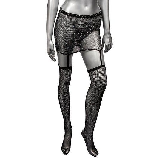 Radiance One Piece Plus Size Garter Skirt With Thigh Highs - Fishnet and Thigh Highs
