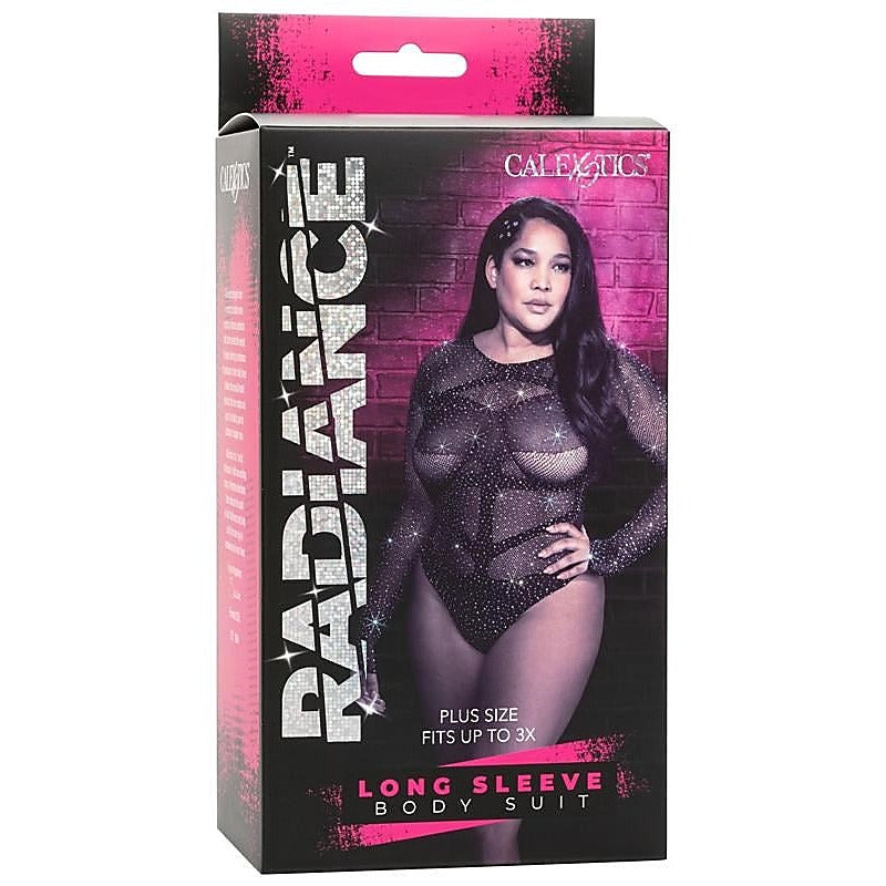 Radiance Plus Size Long Sleeve Mesh Bodysuit And Thong - Teddies and Bodysuits