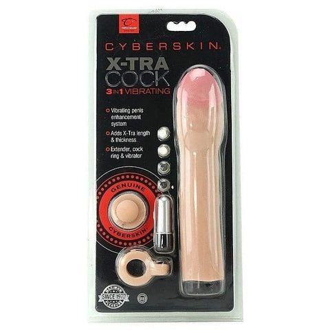 Extra Cock Cyberskin 3-In-1 Vibrating By Topco - Pumps, Extenders and Sleeves