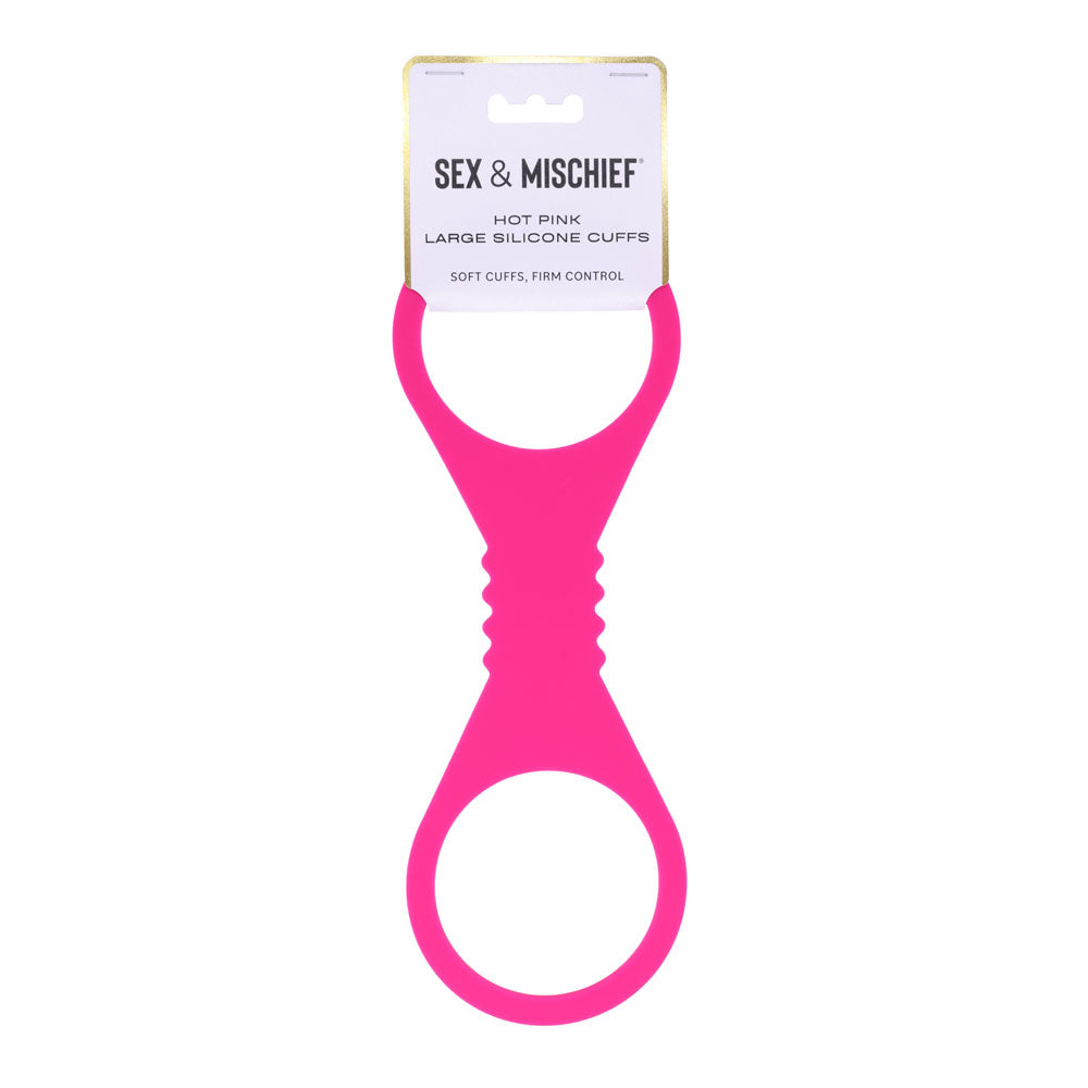 Sex & Mischief Hot Pink Fetish Play Silicone Hand Cuffs - Large - Cuffs And Restraints