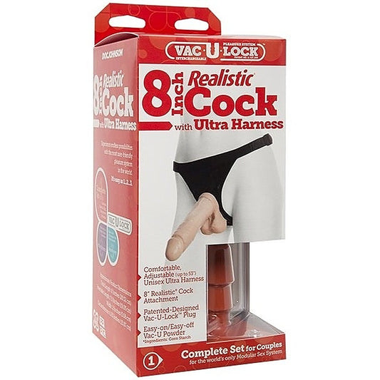 Vac-U-Lock Set 8" Realistic Ultra Harness By Doc Johnson - Realistic Dildos