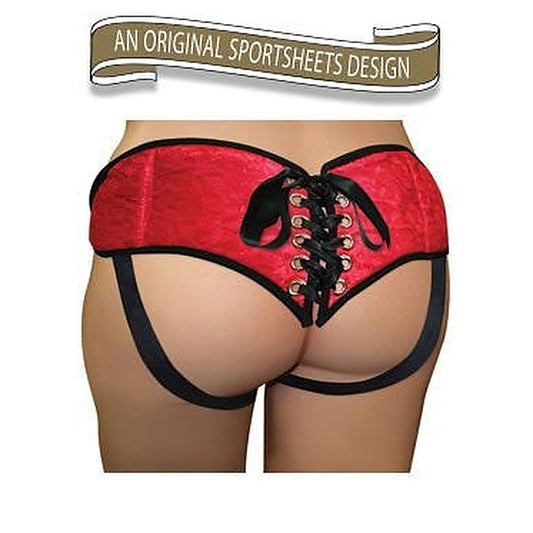 Plus Size Red Lace With Satin Corsette Strap-On - Strap On Sextoys
