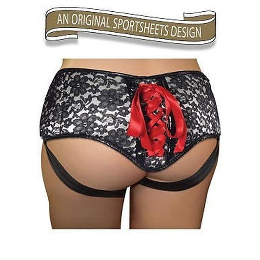Plus Size Grey & Black Lace Corsette Strap-On By Sportsheets - Strap On Sextoys
