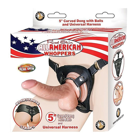 Whoppers 5" Curved Dong with Balls and Universal Harness