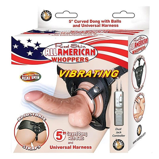Whoppers Vibrating 5" Curved Dong with Balls and Harness
