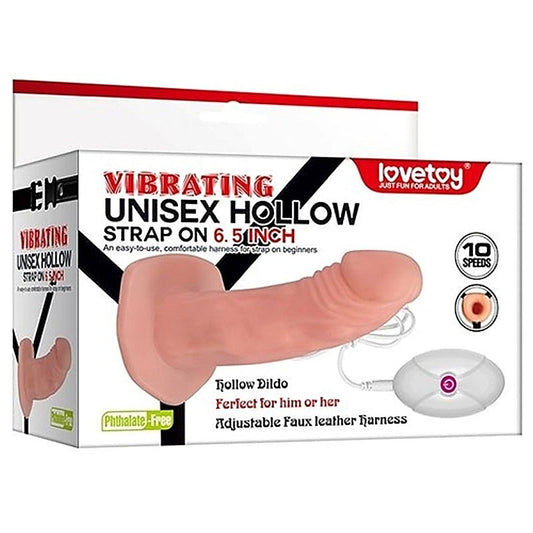Vibrating Unisex Hollow Strap-On 6.5 inch - Strap On Sextoys