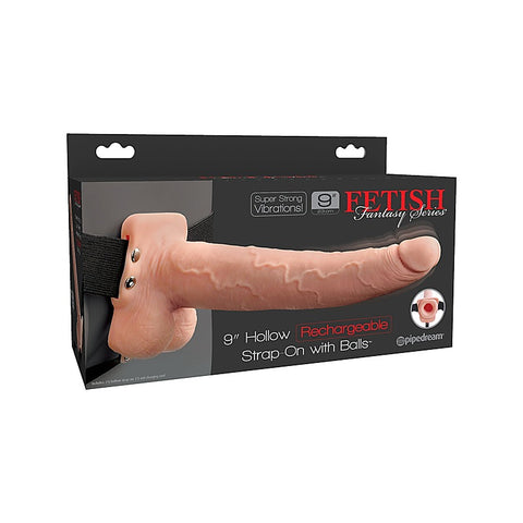 Fetish Fantasy 9 Inch Vibrating Hollow Strap-On With Balls - Realistic Dildos