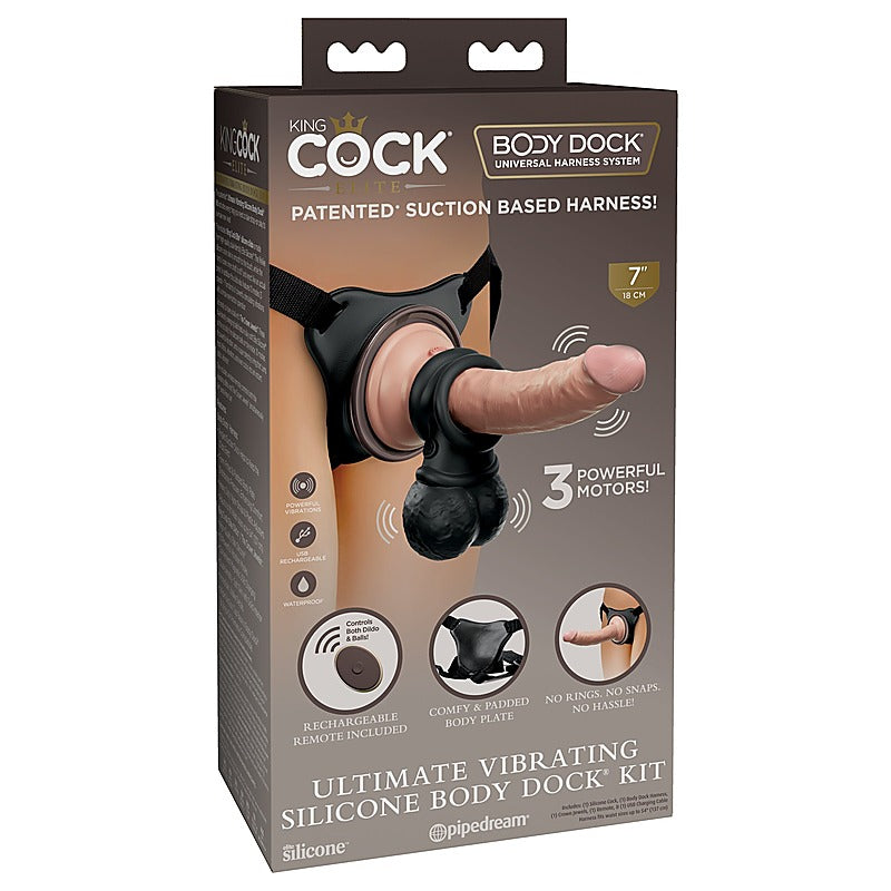 King Cock Elite Ultimate Vibrating Silicone Body Dock Kit - Realistic Dildos