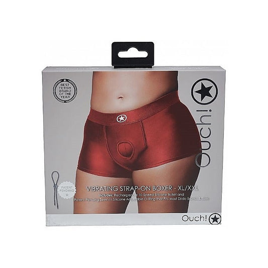 Ouch! Vibrating Strap-on Boxer - Red - Strap On Sextoys