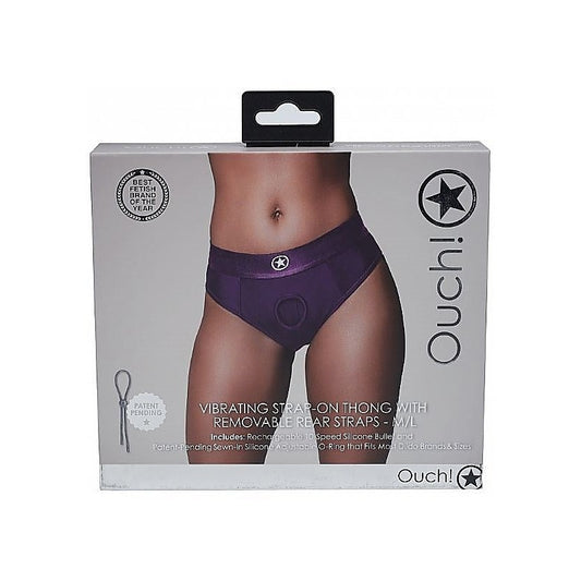 Ouch! Vibrating Strap-on Thong with Removable Butt Straps - M/L - Strap On Sextoys