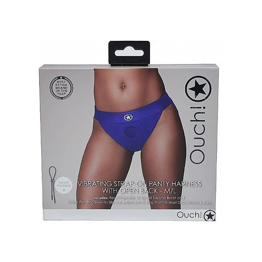 Ouch! Vibrating Strap-on Panty Harness with Open - Royal Blue - Strap On Sextoys