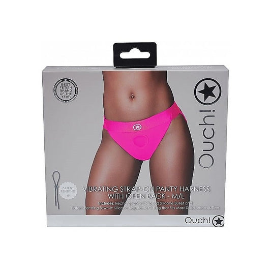 Ouch! Vibrating Strap-on Panty Harness with Open - Pink - Strap On Sextoys