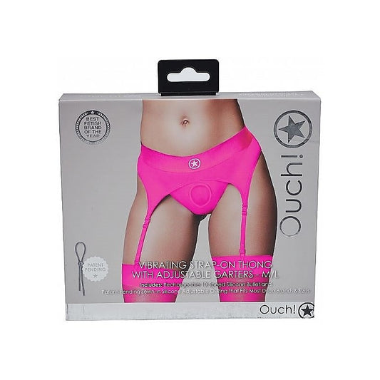 Ouch! Vibrating Strap-on Thong with Adjustable Garters - Pink - Strap On Sextoys