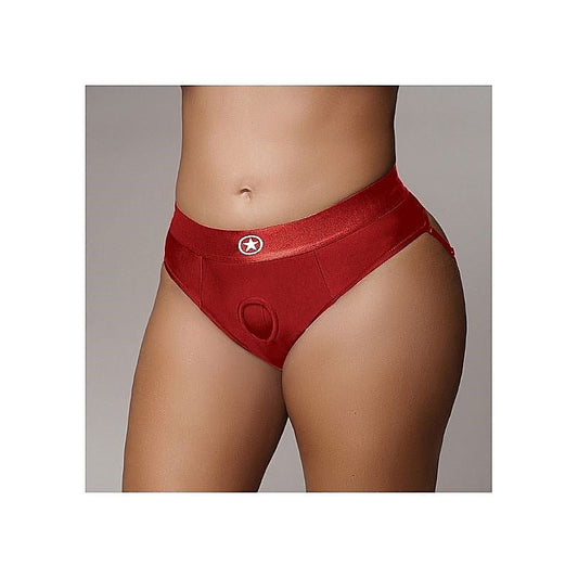 Ouch! Vibrating Strap-on Thong with Removable Butt Straps - RED - Strap On Sextoys