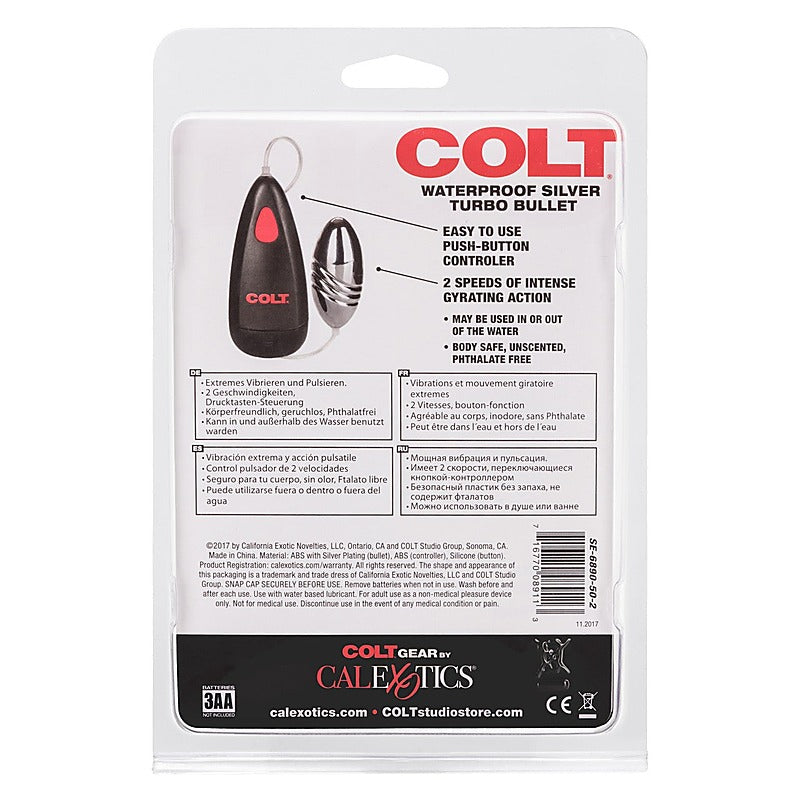 Colt Waterproof Turbo Bullet Vibrator Silver - Personal Massagers