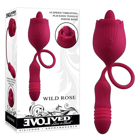 Evolved WILD ROSE - Dual Pleasure Thrusting Bullet and Flicking Tongue - Personal Massagers