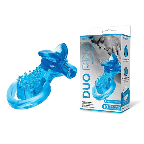 Bodywand Blue Duo Ring With Clit Tickler by Xgen Products - Vibrating Cock Rings