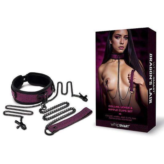 WhipSmart Dragons Lair - Collar Leash & Nipple Clips for Dominance & Submission - Breast and Nipple Toys