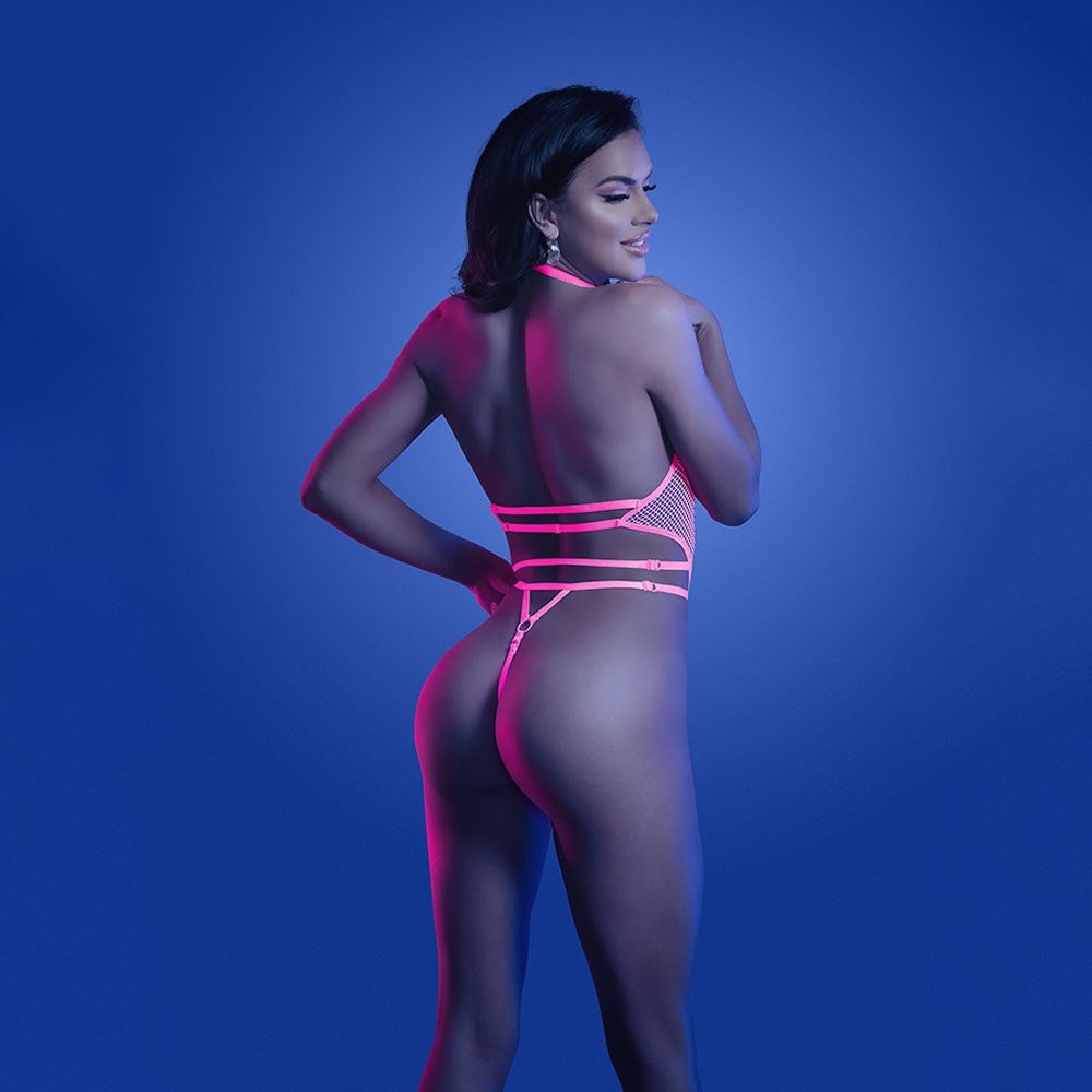 GLOW KNOCKOUT Plunge Halter Teddy Pink - - Bras and Bra Sets