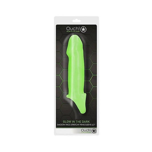 Ouch! Glow-In-The-Dark Smooth Thick Pleasure Sleeve - Pumps, Extenders and Sleeves