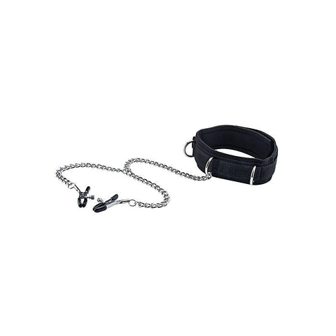 OUCH! & Velcro Collar With Nipple Clamps with Adjustable - Nipple and Clit Clamps